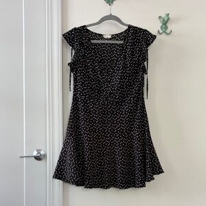 POL Black Heart Polka Dot V-Neck Flutter Sleeve Dress
